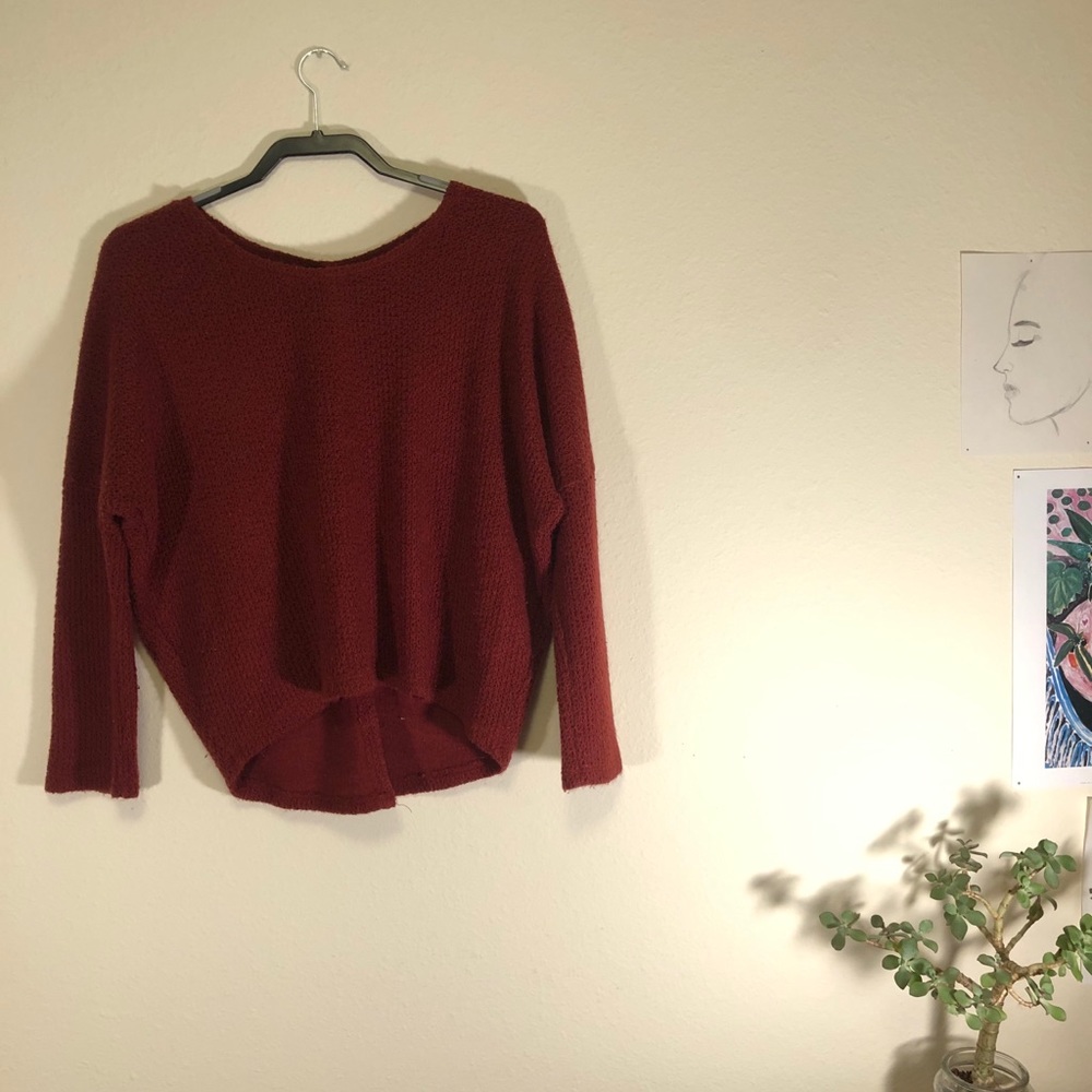 Berry red sweater with button up back